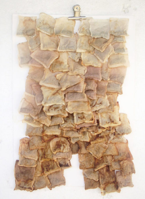 Katharina Forster, torso, 2011, teabags and thread on Fabriano